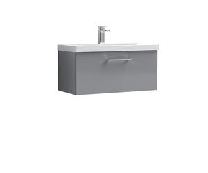 Balterley Level Contemporary Bathroom 1 Soft Close Drawer & Thin-Edge Wall Hung Vanity Unit Basin, Satin Grey, 800mm