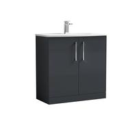 Balterley Contemporary Bathroom 2-Door Floor-Standing Curved Basin Vanity Unit, Dark Grey, 800mm