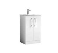 Balterley Level Contemporary Bathroom 2-Door Floor-Standing Curved Basin Vanity Unit, Gloss White, 500mm