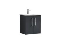 Balterley Level Contemporary Bathroom 2-Door Wall-Hung Curved Basin Vanity Unit, Dark Grey, 500mm