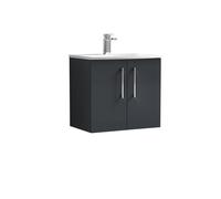 Balterley Level Contemporary Bathroom 2-Door Wall-Hung Curved Basin Vanity Unit, Dark Grey, 600mm