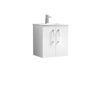 Balterley Level Contemporary Bathroom 2-Door Wall-Hung Curved Basin Vanity Unit, Gloss White, 500mm