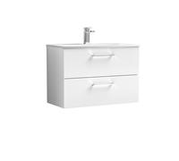 Balterley Level Contemporary Bathroom 2-Drawer Wall-Hung Curved Basin Vanity Unit, Gloss White, 800mm