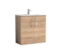 Balterley Level Contemporary Bathroom 2 Soft Close Door & Minimalist Floor Standing Vanity Unit Basin, Bleached Oak, 800mm