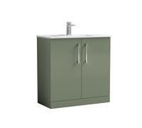 Balterley Level Contemporary Bathroom 2 Soft Close Door & Minimalist Floor Standing Vanity Unit Basin, Satin Green, 800mm