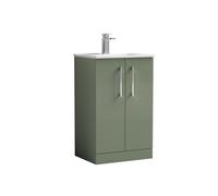 Balterley Level Contemporary Bathroom 2 Soft Close Door & Minimalist Floor Standing Vanity Unit Basin, Satin Green, 500mm