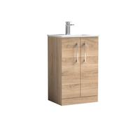 Balterley Level Contemporary Bathroom 2 Soft Close Door & Minimalist Floor Standing Vanity Unit Basin, Bleached Oak, 500mm