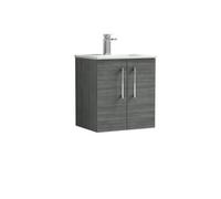 Balterley Level Contemporary Bathroom 2 Soft Close Door & Minimalist Wall Hung Vanity Unit Basin, Anthracite Woodgrain, 500mm