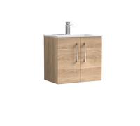 Balterley Level Contemporary Bathroom 2 Soft Close Door & Minimalist Wall Hung Vanity Unit Basin, Bleached Oak, 600mm