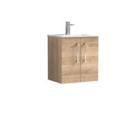 Balterley Level Contemporary Bathroom 2 Soft Close Door & Minimalist Wall Hung Vanity Unit Basin, Bleached Oak, 500mm