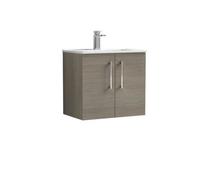 Balterley Level Contemporary Bathroom 2 Soft Close Door & Minimalist Wall Hung Vanity Unit Basin, Solace Oak, 600mm
