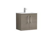 Balterley Level Contemporary Bathroom 2 Soft Close Door & Minimalist Wall Hung Vanity Unit Basin, Solace Oak, 600mm