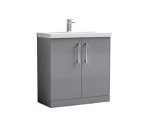 Balterley Level Contemporary Bathroom 2 Soft Close Door & Thin-Edge Floor Standing Vanity Unit Basin, Satin Grey, 800mm