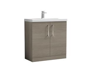Balterley Level Contemporary Bathroom 2 Soft Close Door & Thin-Edge Floor Standing Vanity Unit Basin, Solace Oak, 800mm