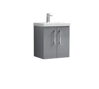 Balterley Contemporary Bathroom 2 Soft Close Door & Thin-Edge Wall Hung Vanity Unit Basin, Satin Grey, 500mm