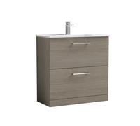 Balterley Level Contemporary Bathroom 2 Soft Close Drawer & Minimalist Floor Standing Vanity Unit Basin, Solace Oak, 800mm