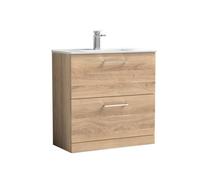 Balterley Level Contemporary Bathroom 2 Soft Close Drawer & Minimalist Floor Standing Vanity Unit Basin, Bleached Oak, 800mm