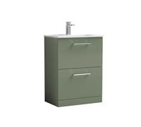 Balterley Level Contemporary Bathroom 2 Soft Close Drawer & Minimalist Floor Standing Vanity Unit Basin, Satin Green, 600mm