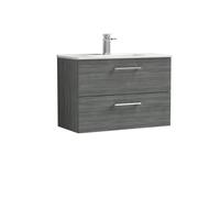 Balterley Level Contemporary Bathroom 2 Soft Close Drawer & Minimalist Wall Hung Vanity Unit Basin, Anthracite Woodgrain, 800mm