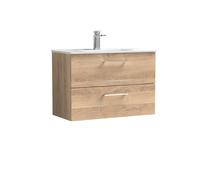 Balterley Level Contemporary Bathroom 2 Soft Close Drawer & Minimalist Wall Hung Vanity Unit Basin, Bleached Oak, 800mm