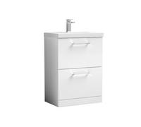 Balterley Contemporary Bathroom 2 Soft Close Drawer & Thin-Edge Vanity Unit Basin, Gloss White, 600mm