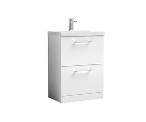 Balterley Level Contemporary Bathroom 2 Soft Close Drawer & Thin-Edge Vanity Unit Basin, Gloss White, 600mm