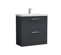 Balterley Level Contemporary Bathroom 2 Soft Close Drawers & Thin-Edge Floor Standing Vanity Unit Basin, Dark Grey, 800mm
