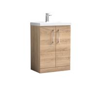 Balterley Level Contemporary Bathroom Floor Standing 2-Door Vanity & Basin, Bleached Oak, 600mm