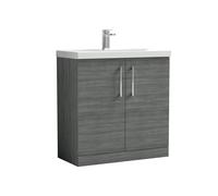 Balterley Level Contemporary Bathroom Floor Standing 2-Door Vanity & Thin-Edge Basin, Anthracite, 800mm