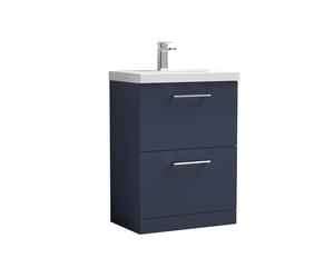 Balterley Level Contemporary Bathroom Floor Standing 2-Drawer Vanity & Basin, Midnight Blue, 600mm