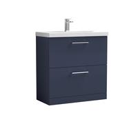Balterley Level Contemporary Bathroom Floor Standing 2-Drawer Vanity & Basin, Midnight Blue, 800mm