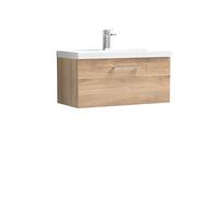Balterley Level Contemporary Bathroom Wall Hung 1-Drawer Vanity & Basin, Bleached Oak, 800mm