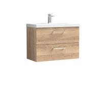 Balterley Level Contemporary Bathroom Wall Hung 2-Drawer Vanity & Basin, Bleached Oak, 800mm