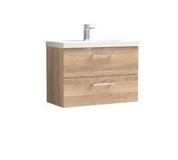 Balterley Level Contemporary Bathroom Wall Hung 2-Drawer Vanity & Basin, Bleached Oak, 800mm