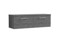 Balterley Level Contemporary Bathroom Wall Hung 2-Drawer Vanity Unit with Worktop, Anthracite Woodgrain, 1200mm