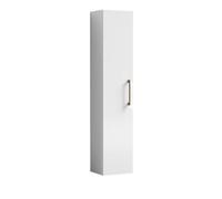 Balterley Level Modern Bathroom 1 Door Wall Hung Tall Unit With Soft-Close Door, Gloss White With Brushed Bronze Handle, 300 mm