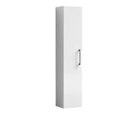 Balterley Level Modern Bathroom 1 Door Wall Hung Tall Unit With Soft-Close Door, Gloss White With Brushed Pewter Handle, 300 mm