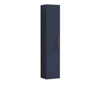Balterley Level Modern Bathroom 1 Soft Close Door Wall Hung Tall Storage Unit, Satin Dark Blue With Brushed Brass Handle, 300 mm