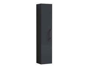 Balterley Level Modern Bathroom 1 Soft Close Door Wall Hung Tall Storage Unit, Satin Dark Grey With Brushed Pewter Handle, 300 mm