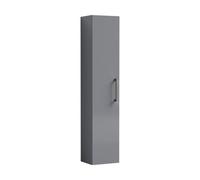 Modern Bathroom Wall Hung 1 Door Tall Storage Unit -Satin Grey with Brushed Bronze Handle, 1433 x 300 x 235mm