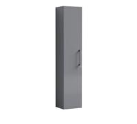 Balterley Level Modern Bathroom 1 Soft Close Door Wall Hung Tall Storage Unit, Satin Grey With Brushed Pewter Handle, 300 mm