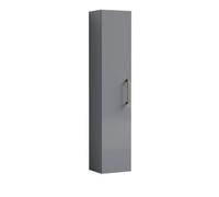 Balterley Level Modern Bathroom 1 Soft Close Door Wall Hung Tall Storage Unit, Satin Grey With Brushed Brass Handle, 300 mm