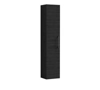 Balterley Level Modern Bathroom 1 Soft Close Door Wall Hung Tall Storage Unit, Woodgrain Black With Brushed Pewter Handle, 300 mm