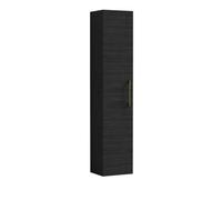 Modern Bathroom Wall Hung 1 Door Tall Storage Unit -Woodgrain Black with Brushed Brass Handle, 1433 x 300 x 235mm