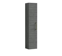 Balterley Level Modern Bathroom 1 Soft Close Door Wall Hung Tall Storage, Woodgrain Anthracite With Brushed Brass Handle, 300 mm