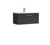 Balterley Level Modern Bathroom 1 Soft Close Drawer & Minimalist Wall Hung Vanity Unit Basin, Dark Grey, 800mm