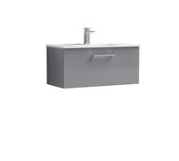 Balterley Level Modern Bathroom 1 Soft Close Drawer & Minimalist Wall Hung Vanity Unit Basin, Satin Grey, 800mm
