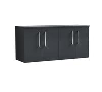 Balterley Level Modern Bathroom 1200mm Wall Hung 4-Door Vanity Unit with Laminate Worktop, Soft Close Doors, Dark Grey