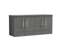 Balterley Level Modern Bathroom 1200mm Wall Hung 4-Door Vanity Unit With Worktop, Soft Close Doors, Anthracite Woodgrain