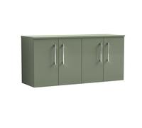 Balterley Level Modern Bathroom 1200mm Wall Hung 4-Door Vanity Unit With Worktop, Soft Close Doors, Satin Green